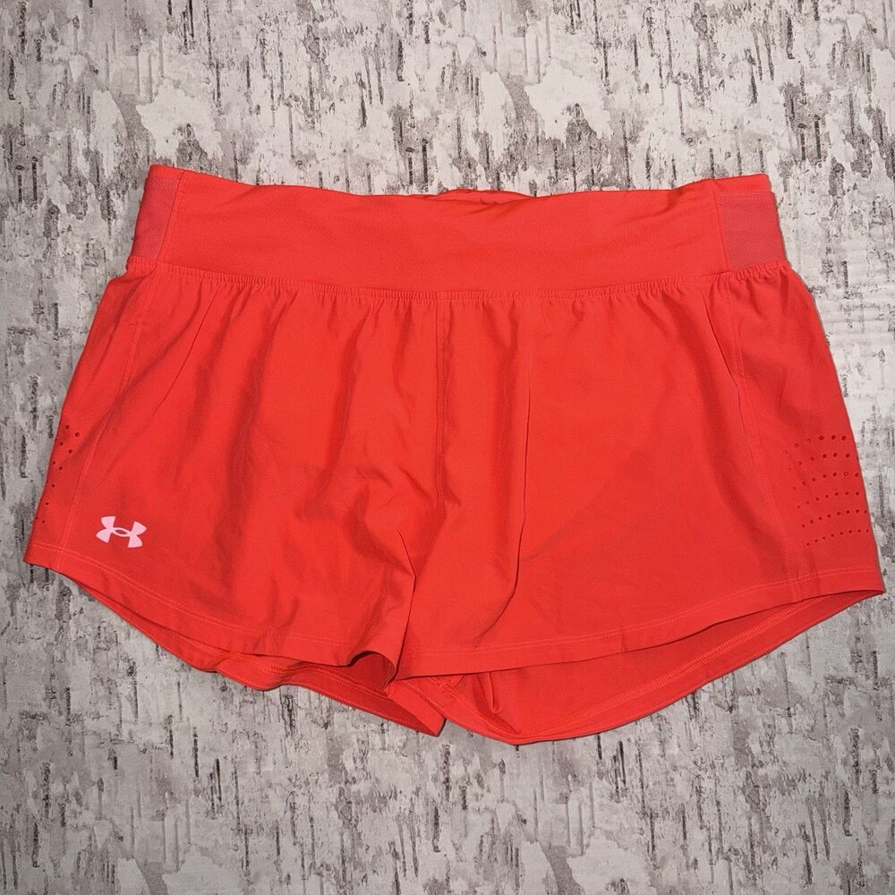Under Armour Speedpocket Women's Orange Athletic Lined Fitted Shorts Size XL